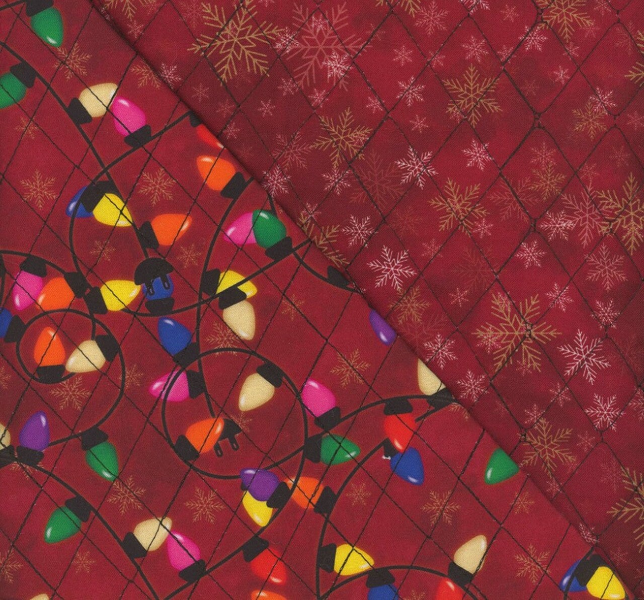 Mook Fabrics Double Faced Prequilted Christmas Lights Snowflakes By the Yard